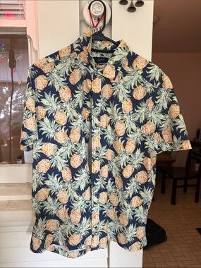 Greg Norman Collection Navy Pineapple Print Button-Down Shirt